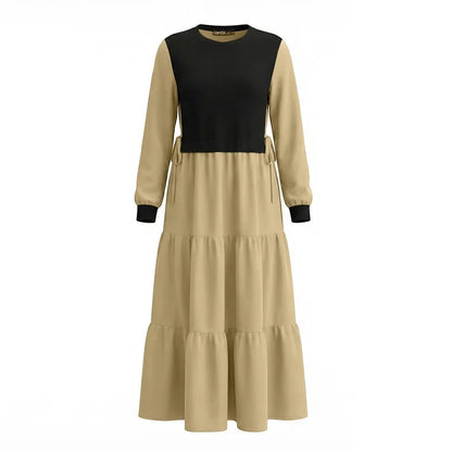ZANZEA Fashion Women Patchwork Muslim Abaya Dress O Neck Long Sleeve Pleated Sundress Ramadan Robe Casual Maxi Dresses Kaftan