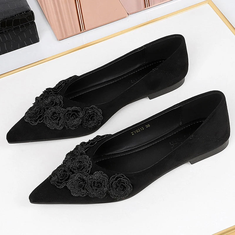 BIGTREE Shoes Retro Style Design With Flower Pointed Toe Women's Shoes Comfortable Suede Wedge Heel Shoes Fashion Ladies Shoes