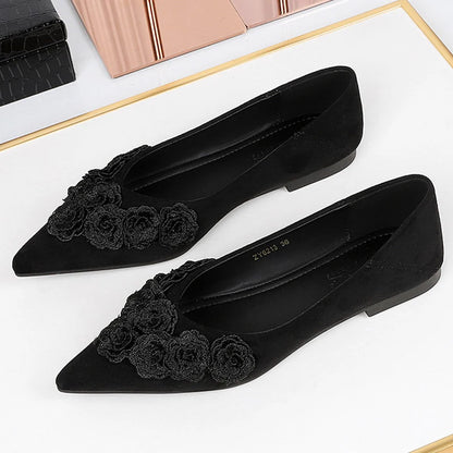 BIGTREE Shoes Retro Style Design With Flower Pointed Toe Women's Shoes Comfortable Suede Wedge Heel Shoes Fashion Ladies Shoes