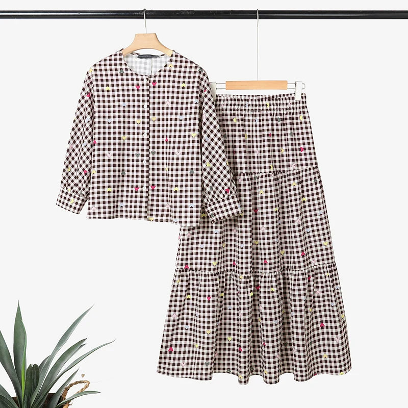 2026 ZANZEA Fashion Muslim Suit Outfits Autumn 2 Piece Sets Spring Long Sleeve Shirt Dress Skirts Women Printed Matching Sets