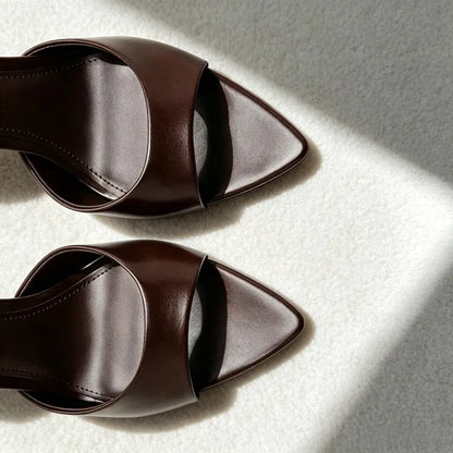 Elegant Pointed-toe Mule Sandals for Women High-quality Soft Leather Designer Shoes Summer Sexy Open-toe Stiletto Slide Sandals