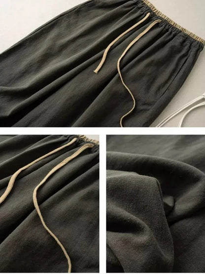 Retro commuting pants, Korean version, minimalist style, cotton linen wide leg casual pants, women's loose hanging straight leg