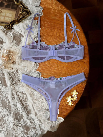 French-style floral embroidery lace lingerie set,sexy and pure desire sheer bra support,Valentine's Day party