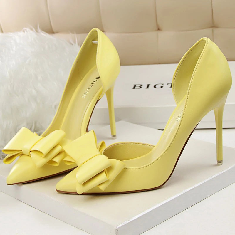Plus Size 43 Women Classic Pumps High Heels Bowknot Women Pumps Stiletto 7.5 Cm 10 Cm Heels Women Basic Pump Party Shoes Ladies