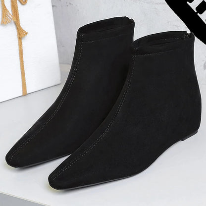 BIGTREE Shoes Women's Boots Rear Zipper Women's Ankle Boots Suede Square Head Wedges Boots Fashion Short Boots Botas Mujer