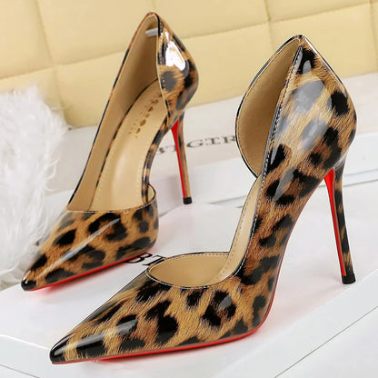 BIGTREE Shoes Leopard Women Pumps Stiletto 7.5 Cm 10 Cm Patent Leather High Heels Sexy Party Shoes Pointed Tip Ladies Shoes New