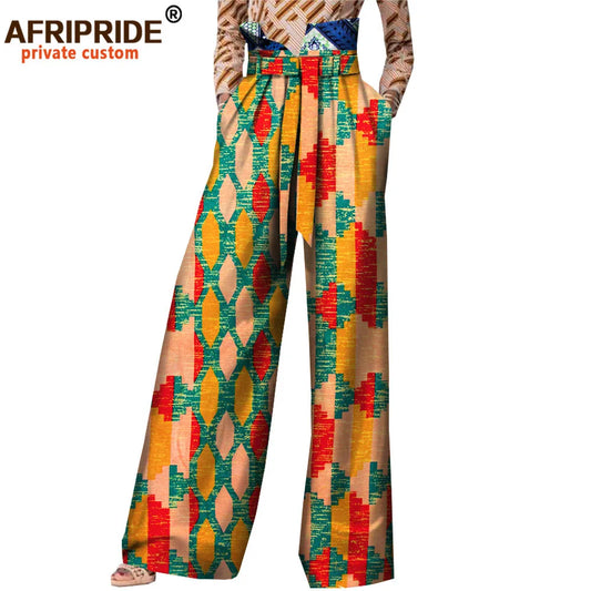 2026African Pants for Women Plus Size Wear Trousers Customzied High Waist Full Length Back Zipper Pants with Sashes A1821002
