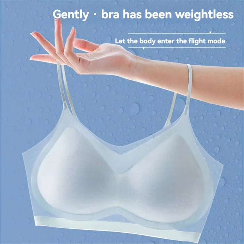 Ultra-Thin Breathable Ice Silk Top Bra Women's Bustier Underwear Seamless Back Halter Vest Wrap Bra Small Chest Together