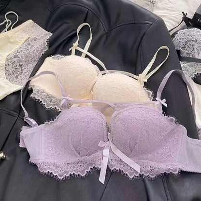 BANERDANNI Kawaii Anime Bra Set Japan Maid Lace Bralette with Thicken Pads Cut-Out Design Small Bust Enhancer Pure-Sex Underwear