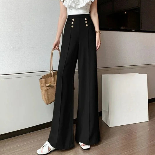 Fluid Work Cooling Buttons Pants for Women Autumn Casual Classic Aesthetic Trends 2025 Original Outfits 90s G Xxl Woman Trousers