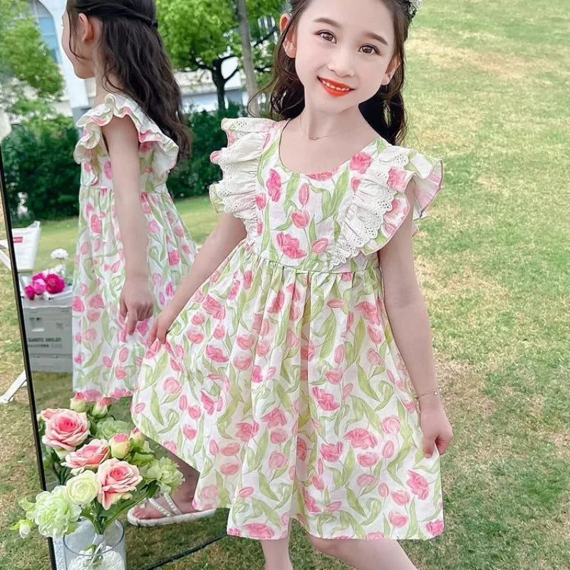 Flutter Sleeve Dress for Little Girls Summer Dress Girl Party Clothes 7 8 Years Year Old Luxury Dresses 10 12 Tweens Clothing 6