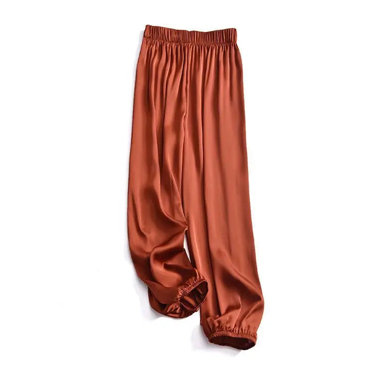 Summer Fashion Elastic Waist Loose Casual Ankle Length Satin Lantern Pants Women Solid Color All-match Trousers Female Clothes