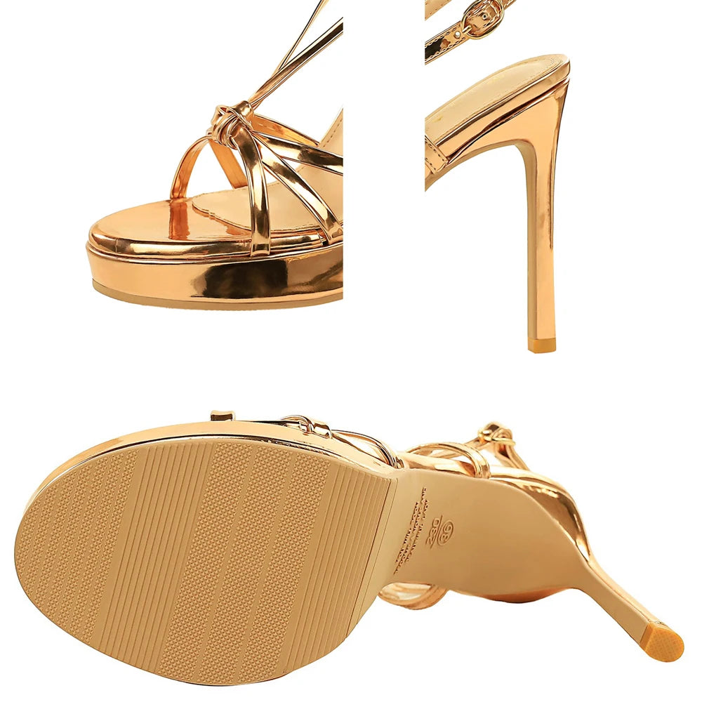 Luxury High Heels Sandals Women Shoes Patent Leather Stiletto Heel 11.5 cm Platform Pumps Summer Shoes Open-toe Sexy Party Shoes