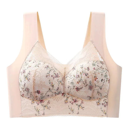 1pcs Womens Seamless Ice Silk Full Cup Bras No Steel Ring Support Lace Bralette Large Size Brassiere Comfort Ventilate Underwear