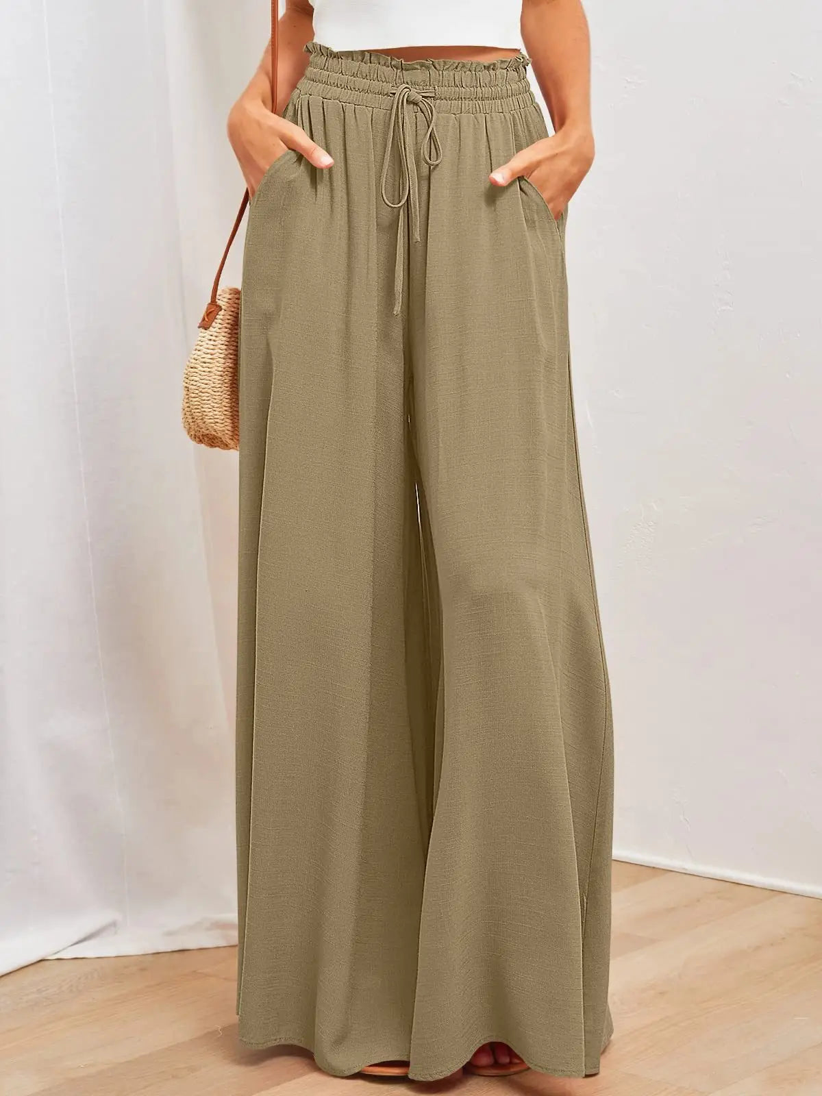 2026 Spring Summer Women Casual Wide Leg Pants Fashion Loose High Waist Long Trousers