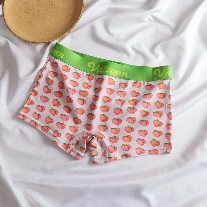 60S Cotton Women Panties Cartoon Print Shorts Sports Boxer Breathable Cozy Sexy Underwear Mid-Waist Boyshort Female Girls Pants