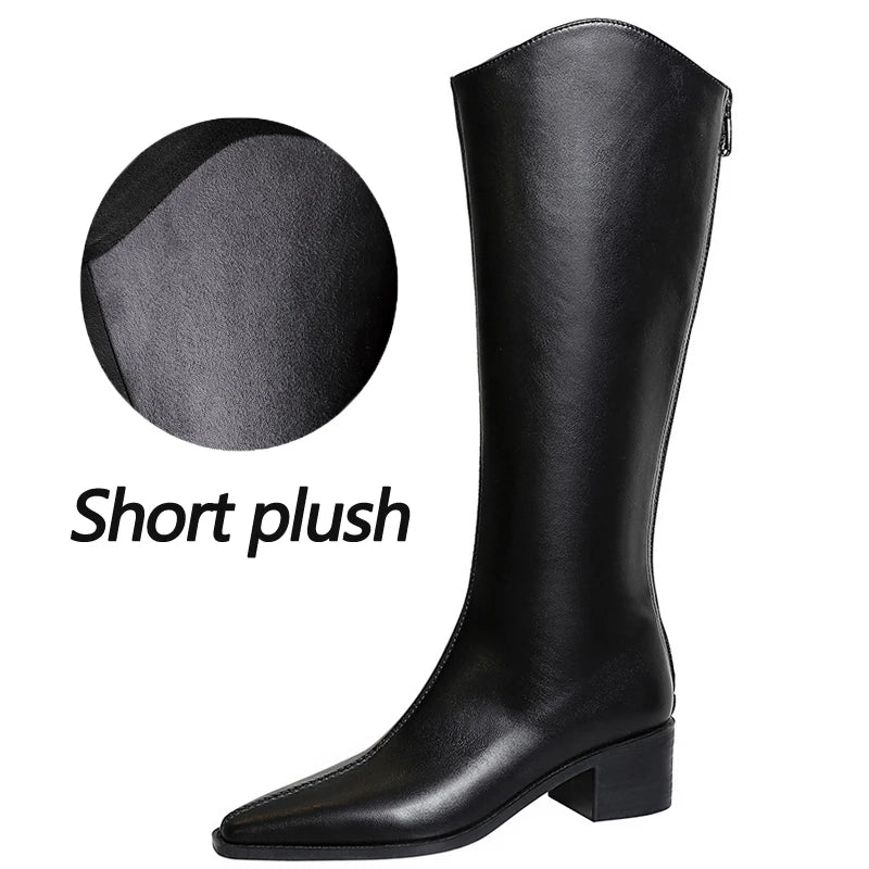 BIGTREE Shoe Women Knee-high Boots Retro Knight Boots Women Shoes Rear Zipper High Boots Thick Heel Autumn Winter Boots Mid Heel