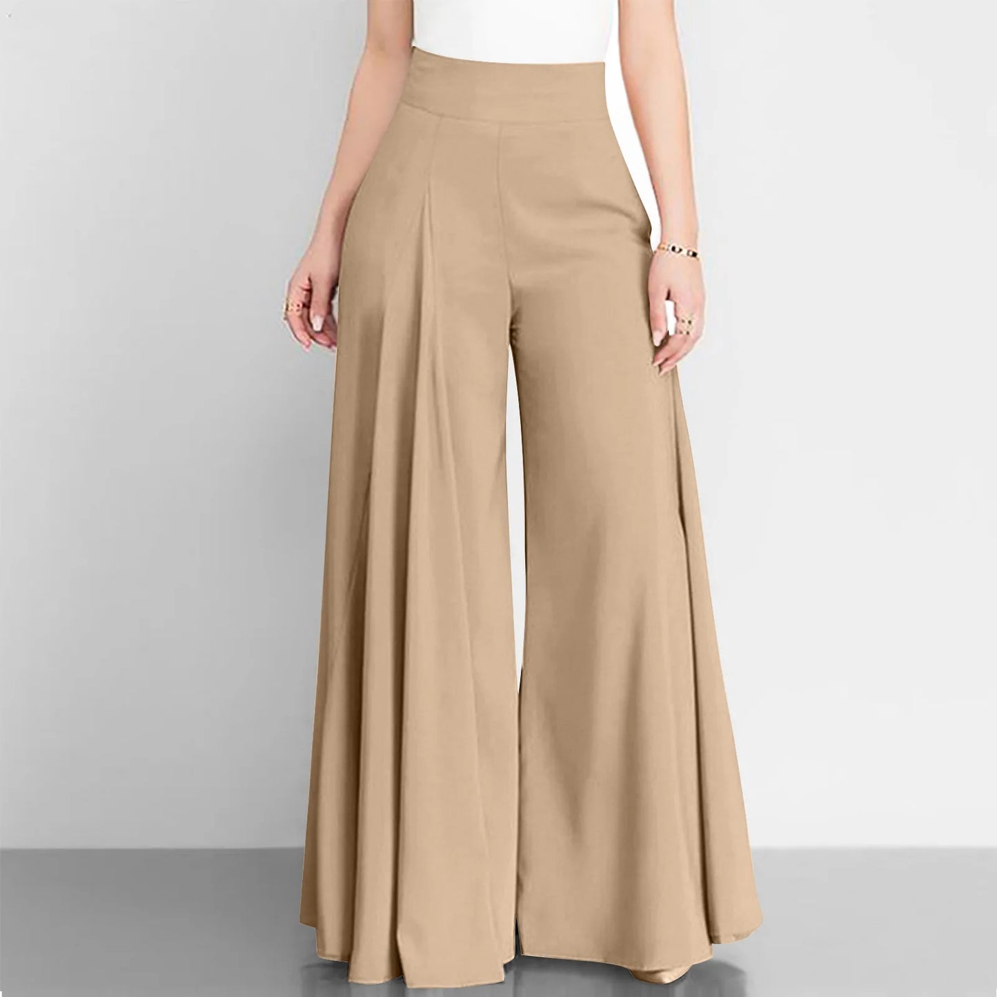 Women's Thin Trousers Zipper Wide Legs Solid Color High Waist Elegant Spring Office Commuting Simple Versatile Casual Pants