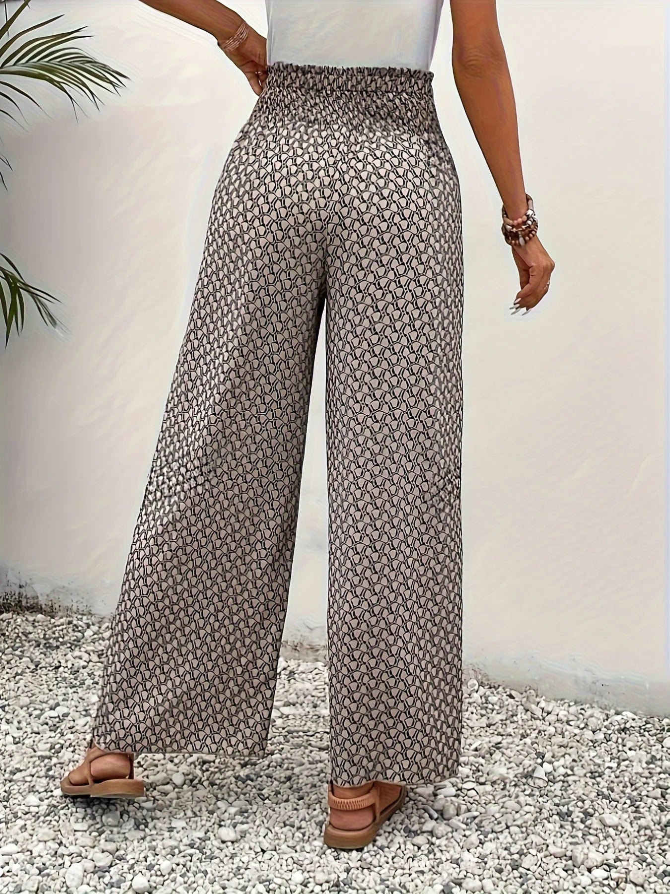 Spring Summer Women Elegant Wide Legs Pants Casual Vacation Beach Print Trousers Office Lady Loose High Waist Pants