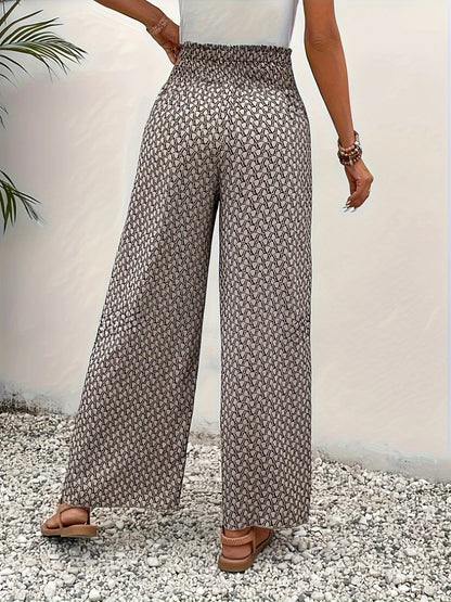 Spring Summer Women Elegant Wide Legs Pants Casual Vacation Beach Print Trousers Office Lady Loose High Waist Pants