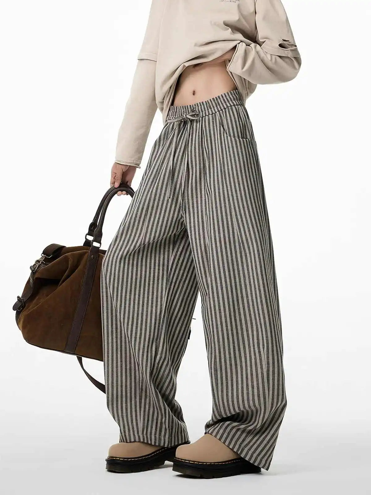Women's Black Gothic Striped Long Pants Baggy Sweatpants Harajuku Y2k Emo Vintage Oversize Trousers Japanese 2000s Style Clothes