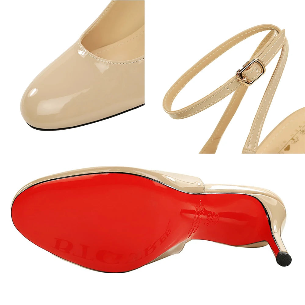 Fashion Sandals Women High Heels Round Toe Sweet Women Pumps Patent Leather Luxury Banquet Shoes Stiletto Heels Sandals Summer