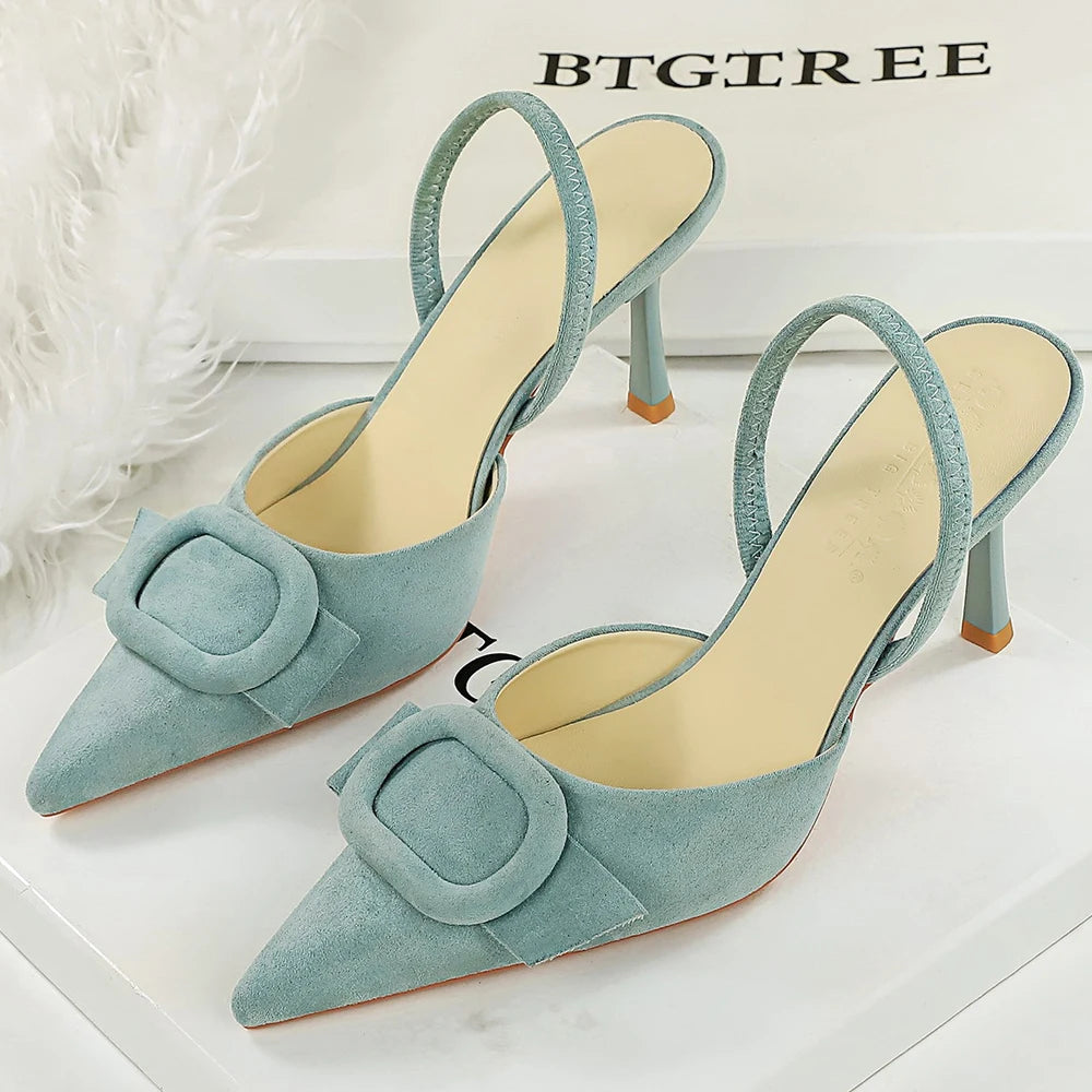 BIGTREE Shoes Belt Buckle Decoration Women Pumps Fashion High Heels Suede Stiletto 8 cm Heels Women's Sandals Summer Shoes 2026