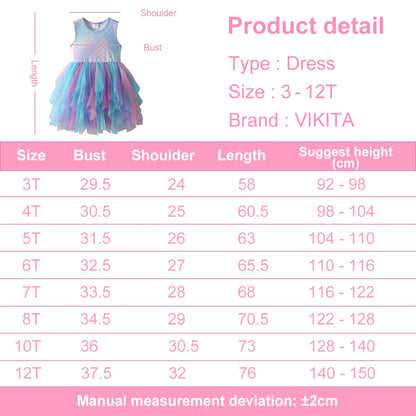 Girls Sparkle Shiny Colorful Gradient Summer Sleeveless Dress Kids Mermaid Scale Tulle Birthday Party Fairy Elegant Tutu Dress