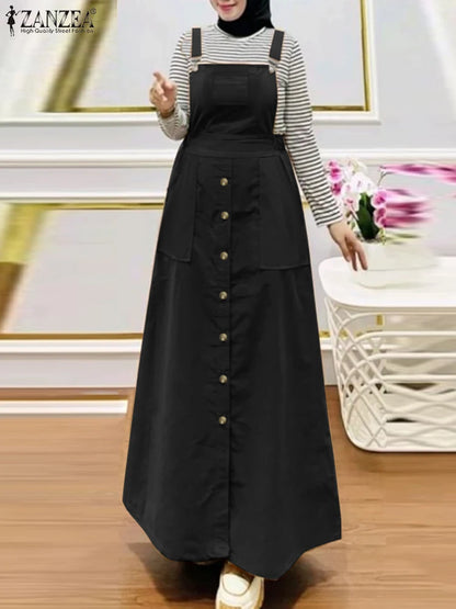 Spring Autumn Overall Dress ZANZEA Fashion Muslim Abaya Summer Women Sleeveless Sundress Robe Femme Islamic Hijab Vestidos 2025