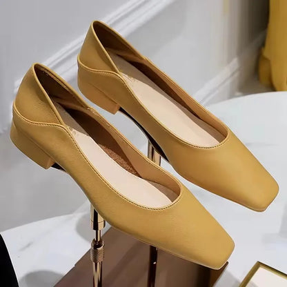 Fashion Low-Heel Women Shoes Versatile Square Head Women Mules Two Pairs Of Soft Leather Loafer High-Quality Heels 6 Colour