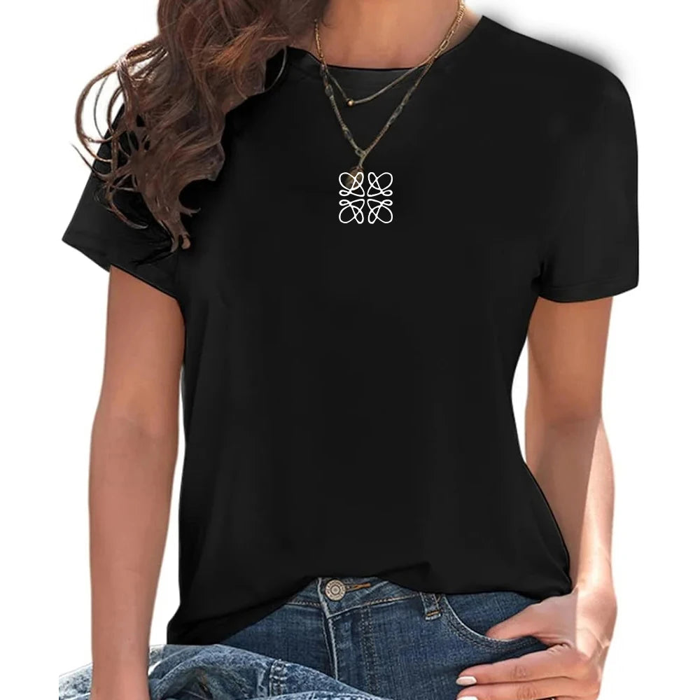 Women's Summer T-Shirt Alphabet Flower Shirt Fashion Printed Pattern T-Shirt Brand High Quality Short Sleeve Top