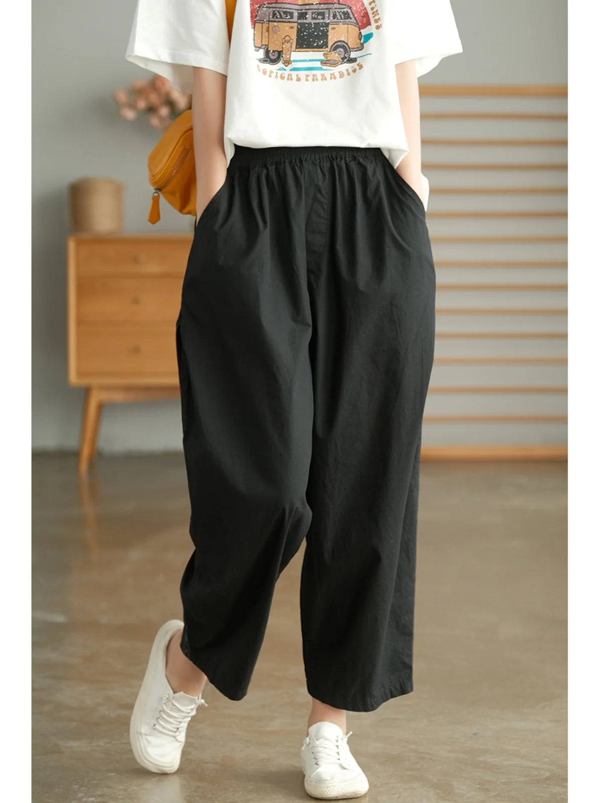 Summer New Cotton Linen Harem Pants Women Simple Artistic Pure Color Casual Versatile Nine Points Slimming Trousers