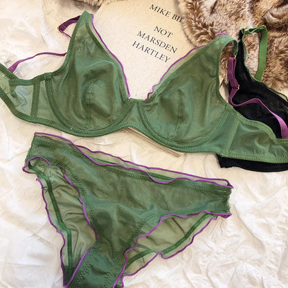Minimizer Bra Plus Size Underwire French Style Triangle Cup Push Up Sexy Mesh Lingerie Set Support 32-40 MOYISU Sexy Bra Set BC