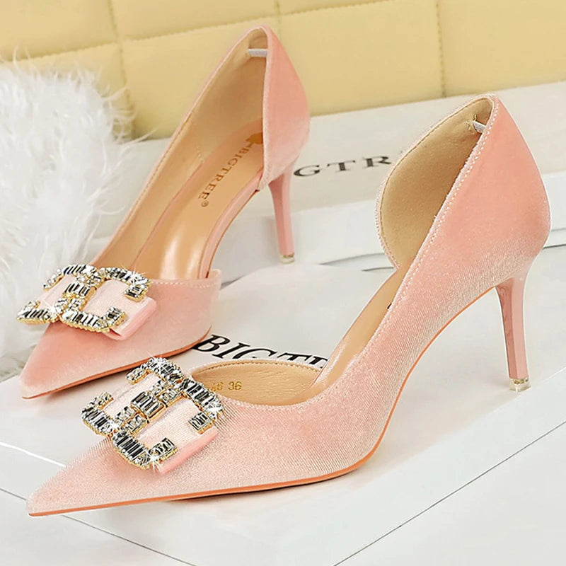 BIGTREE Shoes Rhinestone Buckle Women Pumps Bowknot Luxury High Heels Sexy Party Shoes Stiletto Heels Women Shoes Large Size 43