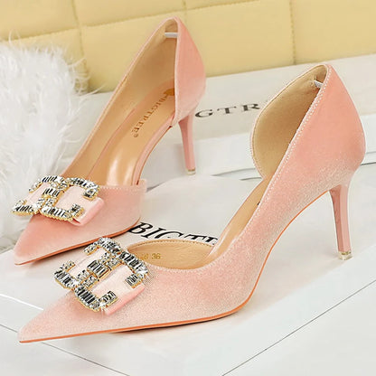 BIGTREE Shoes Rhinestone Buckle Women Pumps Bowknot Luxury High Heels Sexy Party Shoes Stiletto Heels Women Shoes Large Size 43