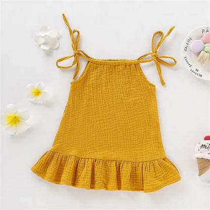 1-5 Years Old Kid Girl Summer Breathable Cotton Slip Dress Adjustable  Solid Color Halter Dress Toddler Girl Holiday Beachwea
