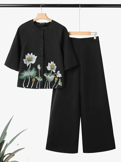 2025 Summer Pant Sets ZANZEA Women 2 Piece Sets O Neck Half Sleeve Shirt Trousers Suits Casual OL Work Outfits Printed Tracksuit