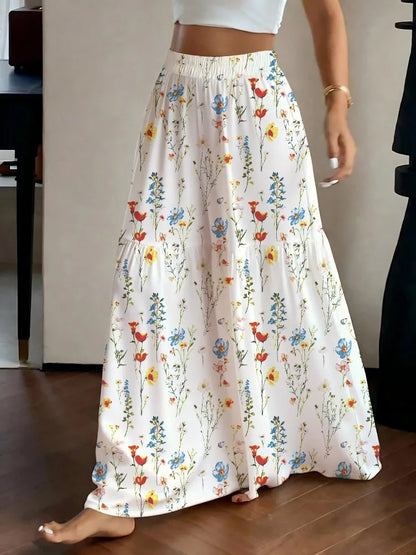 Women's Casual Loose Wide-Leg Pants Summer Fashion Floral Print High Waist Trousers