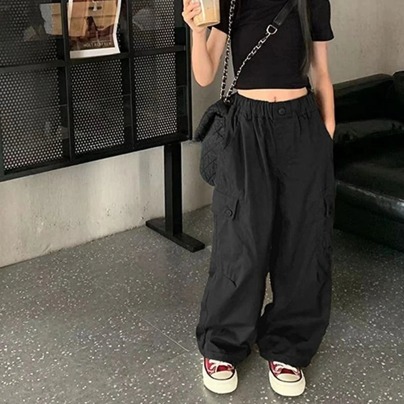 Summer Kids' Tactical Joggers 5-12 Years Lightweight Straight Cargo Pants Breathable Stretchy Outdoor Playwear for Girls Wear