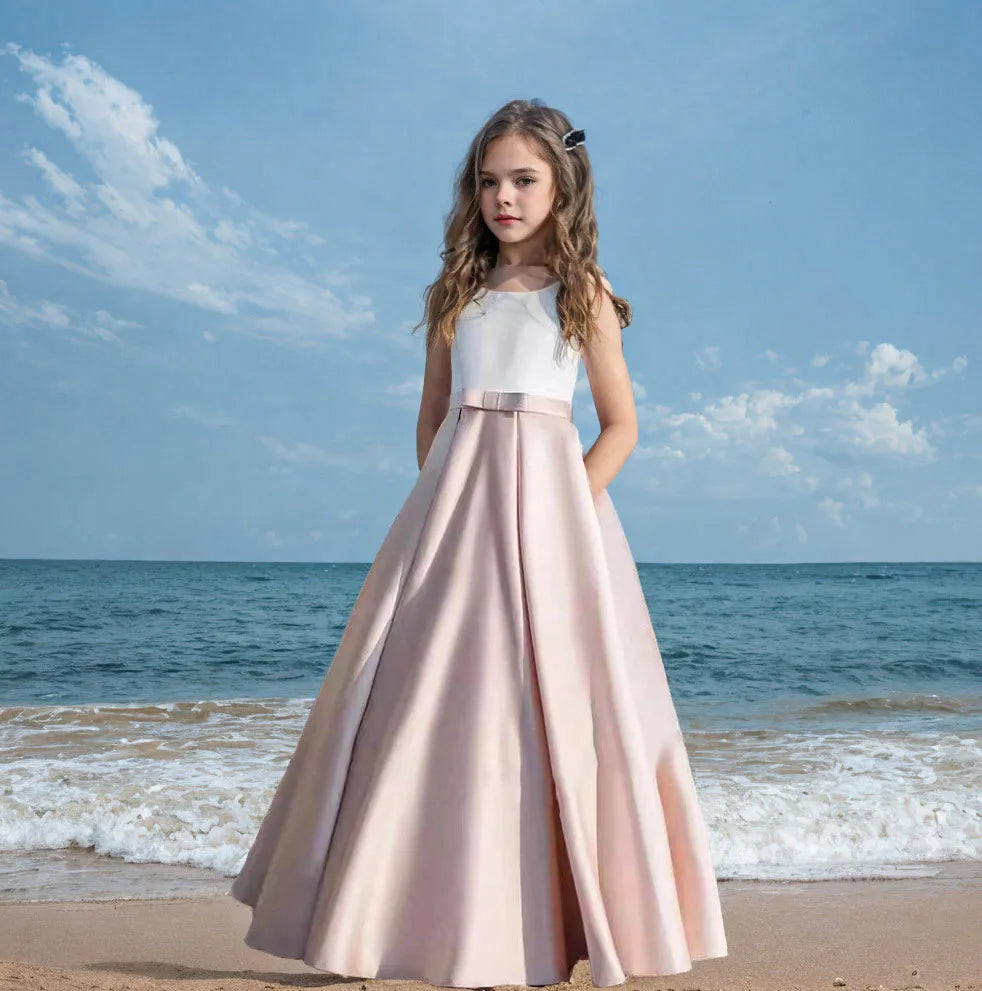 Girl Dresses For Weddings Backless Summer Dress Long Pageant Gown With Bow Kids Evening Prom Girls Party Dresses First Communion
