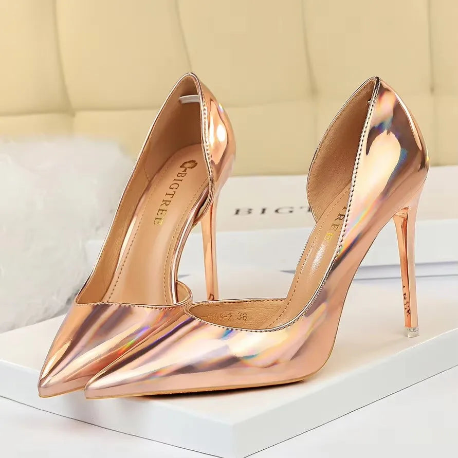 2026 Women 10.5cm High Heels Blue Green Valentine Pumps Luxury Glossy Stripper Stiletto Wedding Bridal Fetish Shoes Plus Size 43