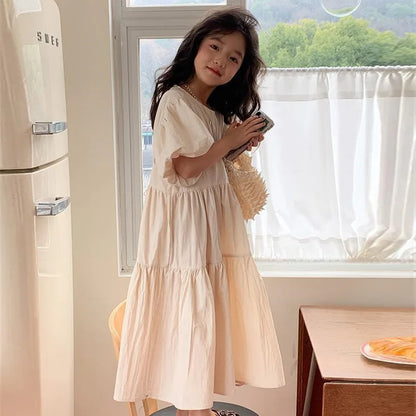 Girl Summer Puffy Dresses Kids Princess Puff Sleeve Ball Gown Children Birthday Cute Clothes Teenager Casual Fashion Vestidos