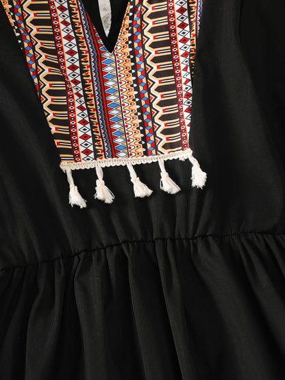 Middle East Girls Casual Mid-Sleeve Midi Dress Summer Ethnic Style Children's Clothing Long Dress for Big Kids