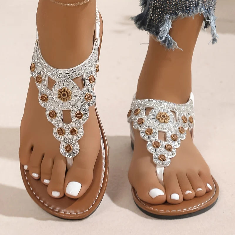 New Summer Collection: Women's Bohemian-Style Roman Sandals — Open-Toe, Cutout Design, Elastic Slip-Ons, Beach Footwear