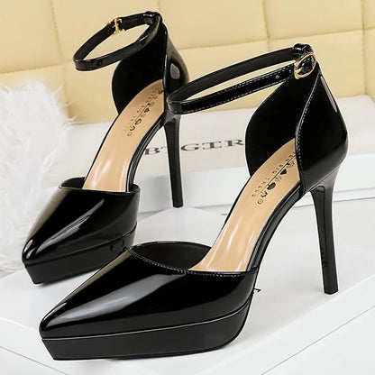 BIGTREE Shoes Platform Heels Women Pumps Patent Leather High-Heeled Sandals Women Summer Shoes Stiletto Heels 10.5 Cm Party Shoe