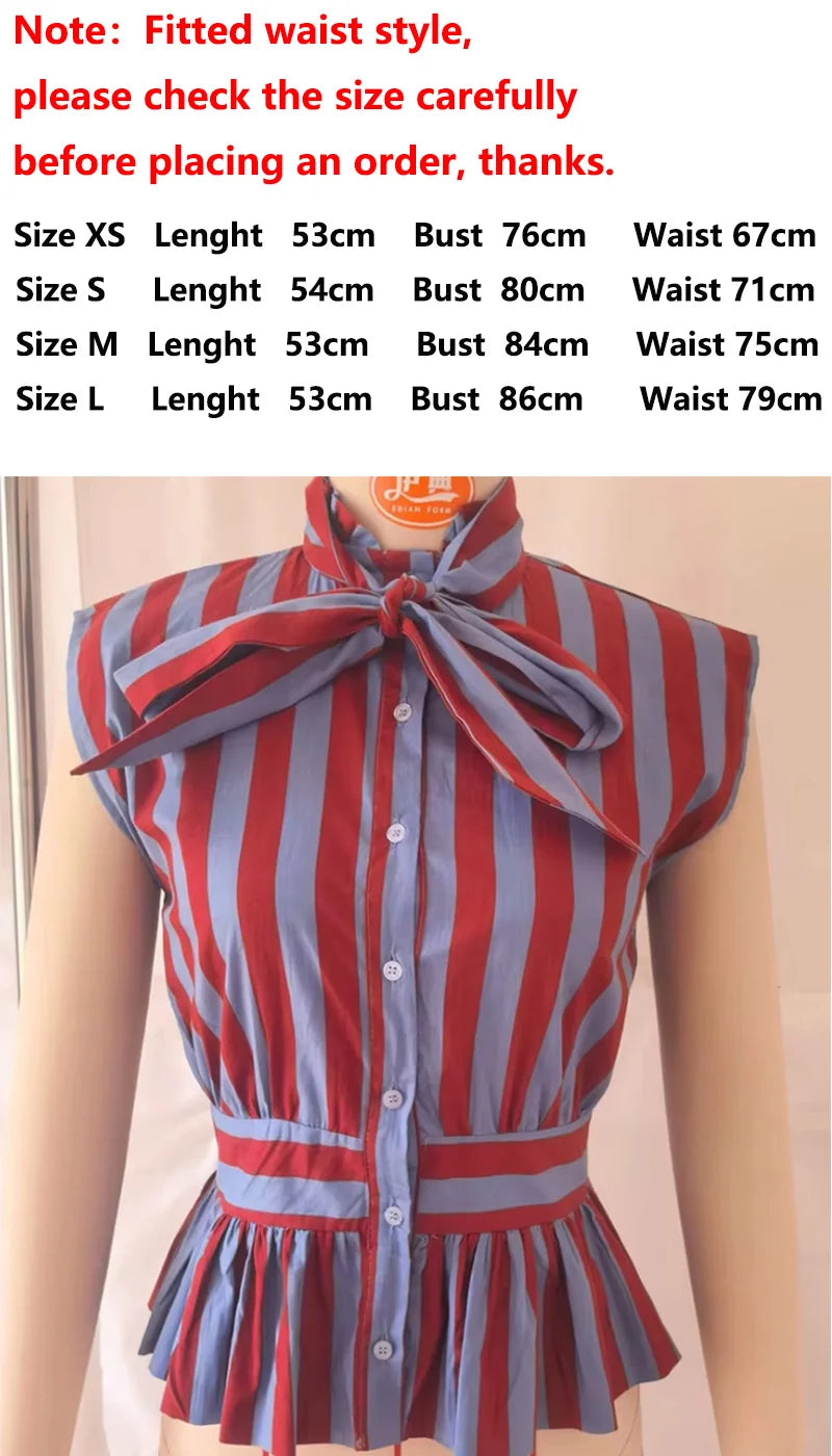 Women's Shirt 2026 New Spring Summer Bowknot Sleeveless Slim Striped Shirt for Women Casual Chic Personality Female Shirt