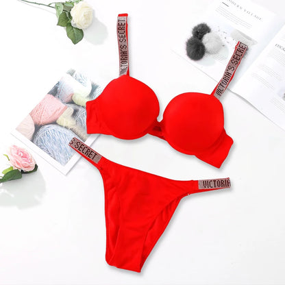 Victoria's Secret Women's Fashion Lingerie Set Sexy Breathable Soft Versatile Shapewear Sexy Lingerie Bra and Panty Set Push Up