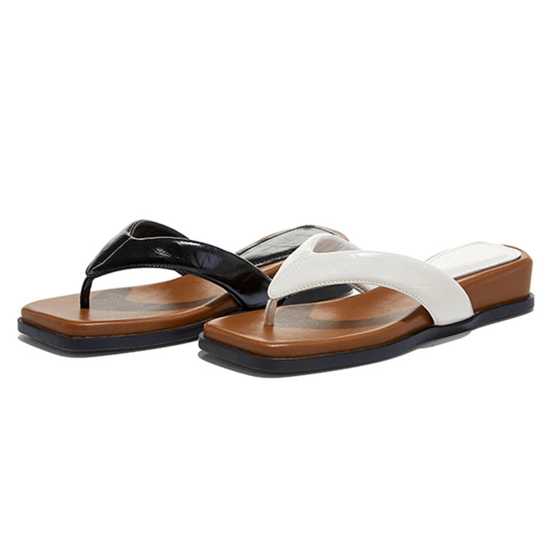 Chunky Wedge Women's Sandals Luxury Leather Flats for Women Comfortable Summer Flip-Flops Elegant Beach Sandals Women's Slippers