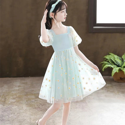 Tulle Skirt Girls Summer Dresses Kids Dress Luxury Cotton Linen Suit Girl From 8 12 Years Old Girl's Clothes Children's Elegant