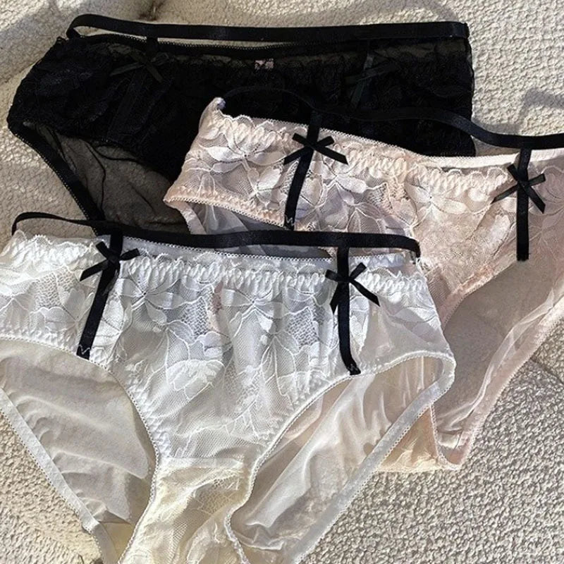 Women's Seamless Underwear Set Y2K Kawaii Girl Breathable Thin Lace Bras Sexy Summer Hang Neck Gather Up Bra Comfort Soft Bra